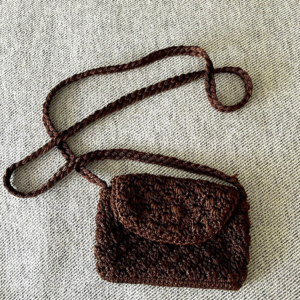Brown Small Croché Crossbody Purse